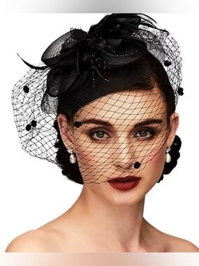 Black Feathered Veiled Fascinator Hat - Tea Parties, Kentucky Derby, Weddings
